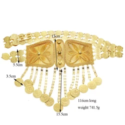 Big Woman Belts for Dress Arabic Coin Tassels Belt Gold Plated Turkish Totem Wedding Belts Middle East Bridal Jewellery Belt