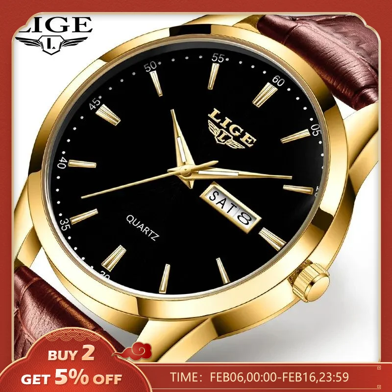 Lige Fashion Watches Men Top Brand Luxury Quartz Watch Men Cinturino In Pelle Impermeabile Business Casual Men Orologi Da Polso Orologio