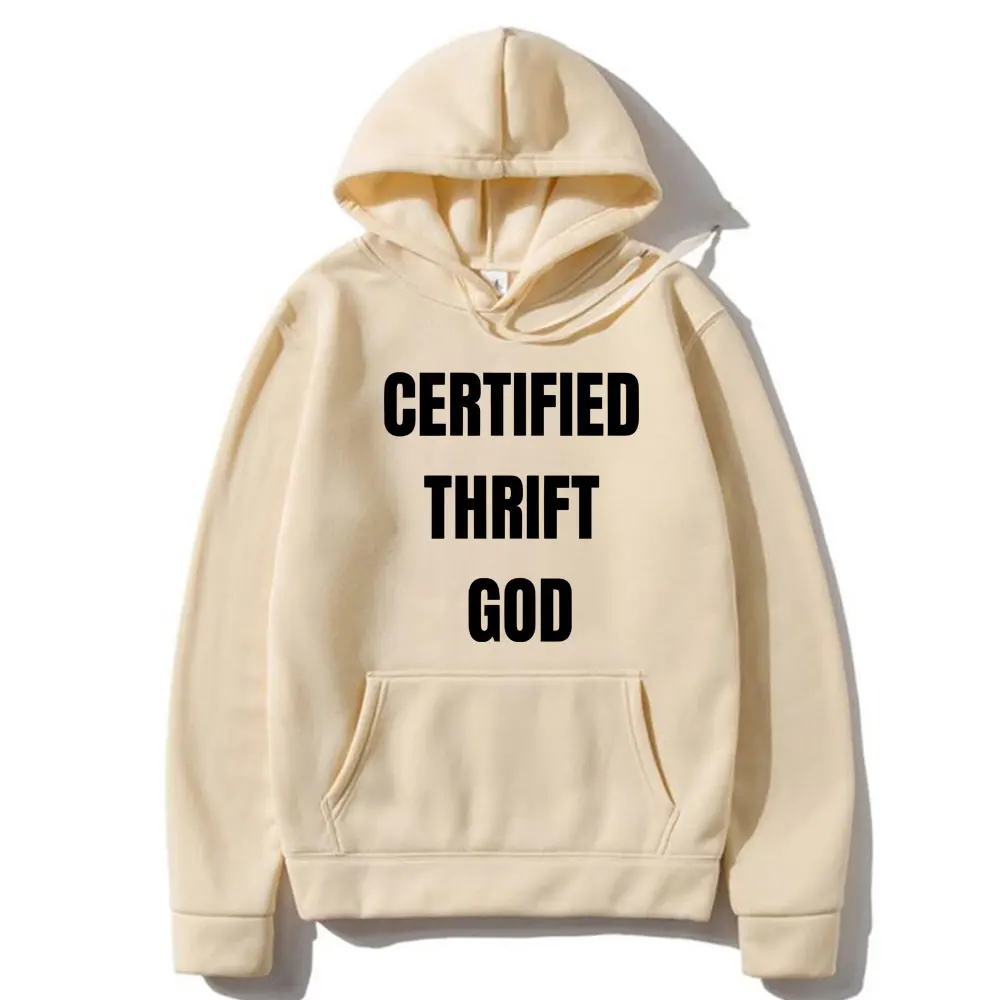 Funny Certified Thrift God Graphic Print Hoodie Men Women Hip Hop Casual Oversized Sweatshirt Unisex Soft Fleece Cotton Hoodies