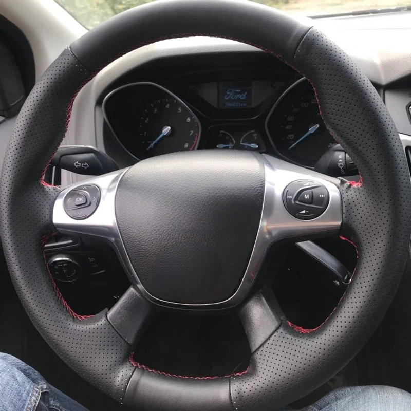 Soft Artificial Leather DIY Car Steering Wheel Cover Ford Focus 3 2012-2014 C-MAX 2011-2014 KUGA Escape 2013 -