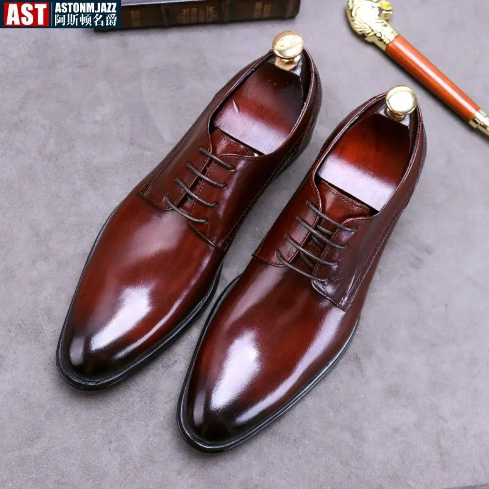 

Classic Men Dress Shoes Lace Up Black Leather Shoes For Men Plus Size Pointed Toe Business Casual Men Formal Shoes For Wedding