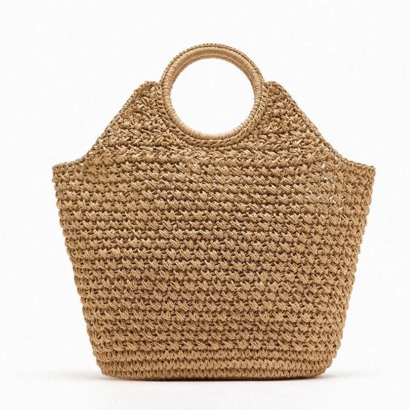 Woven Bag Round Paper Straw Handbag Round Handle Woven Bag Summer
