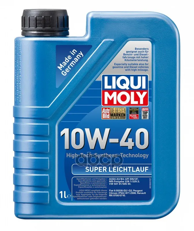 Liqui moly Масло Моторное Super Leichtlauf 10w-40 (1l) Sl/Cfa3-04/B4-04mb 229.1vw 501.01 505.00 500.00 Peugeot/Citroen (Psa... |