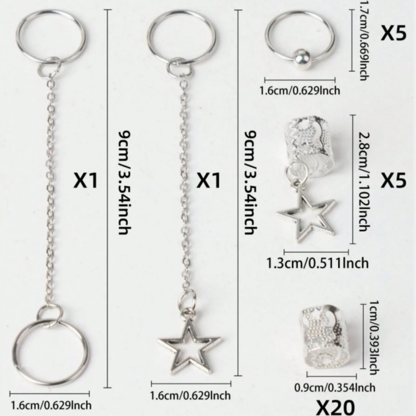 Star Dreadlock Hair Braid Cuffs & Decorations Set - 32-Piece Hair Jewelry Accessories