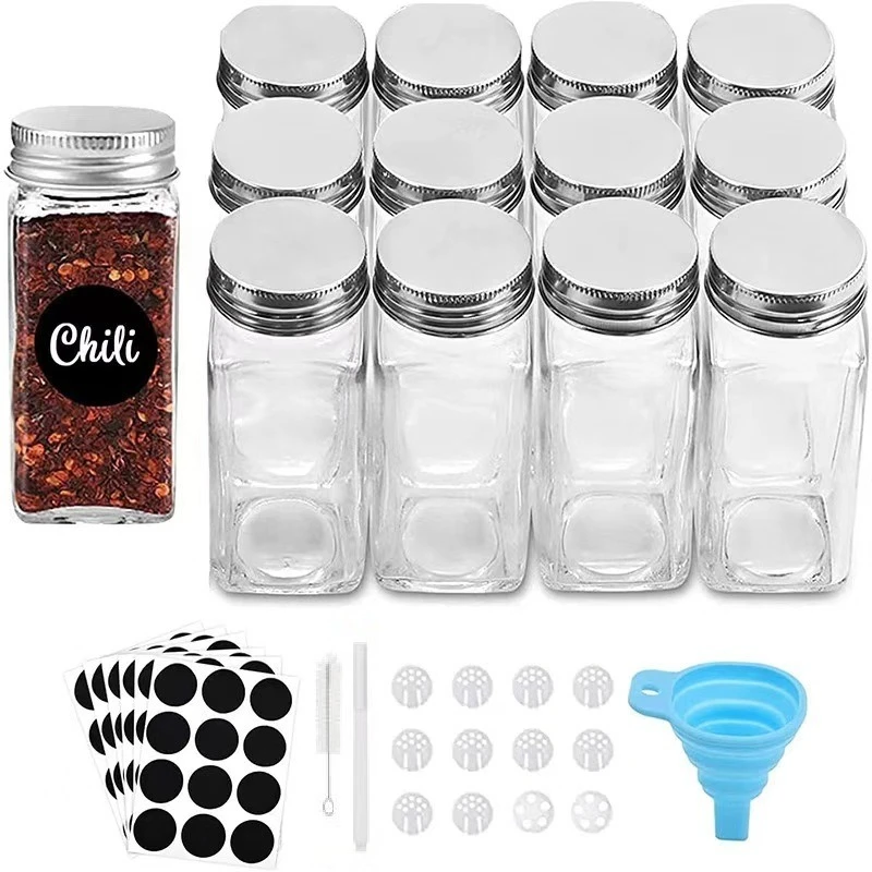 12Pcs Glass Spice Jars with Bamboo Lid Kitchen Glass Jars Spice Jar Set Seasoning Jars Organizer Storage Bottles for Spice Rack 6