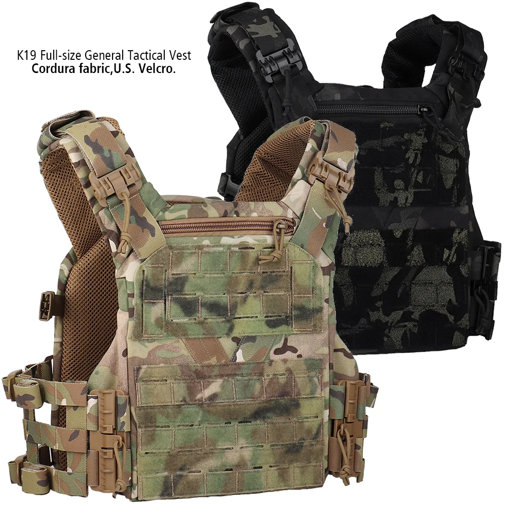 

K19 Airsoft Tactical Vest Hunting Military MOLLE Vest with Quick Release Slide System Compatible S/M/L Baffle Plate 1000D Nylon