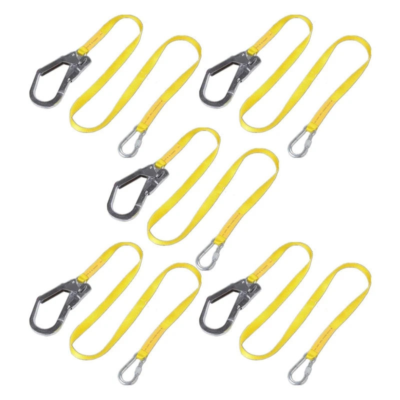 

5X Safety Lanyard, Outdoor Climbing Harness Belt Lanyard Fall Protection Rope With Large Snap Hooks, Carabineer