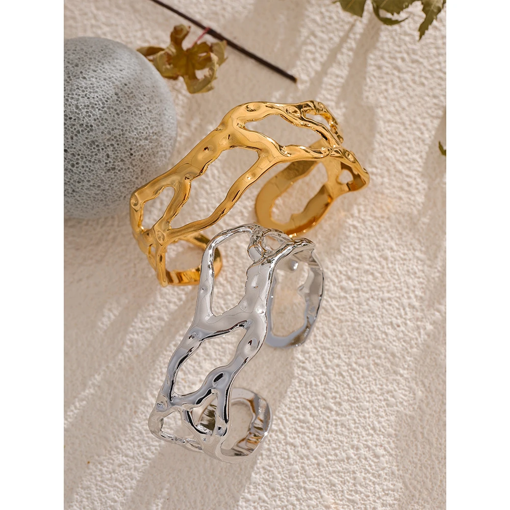 Yhpup Stainless Steel Hollow Cuff Bracelet