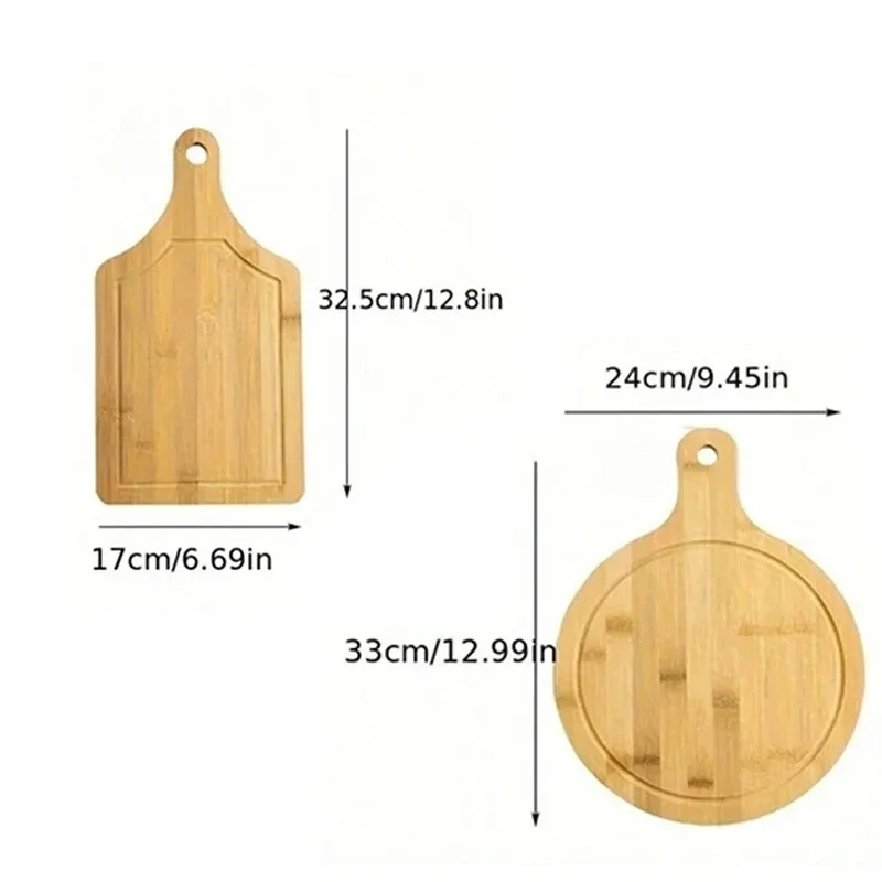 Pizza Board Bamboo Cutting Board with Handle Household Cut Bread Fruit Wooden Round Base Food Tray Durable Kitchen Utensils