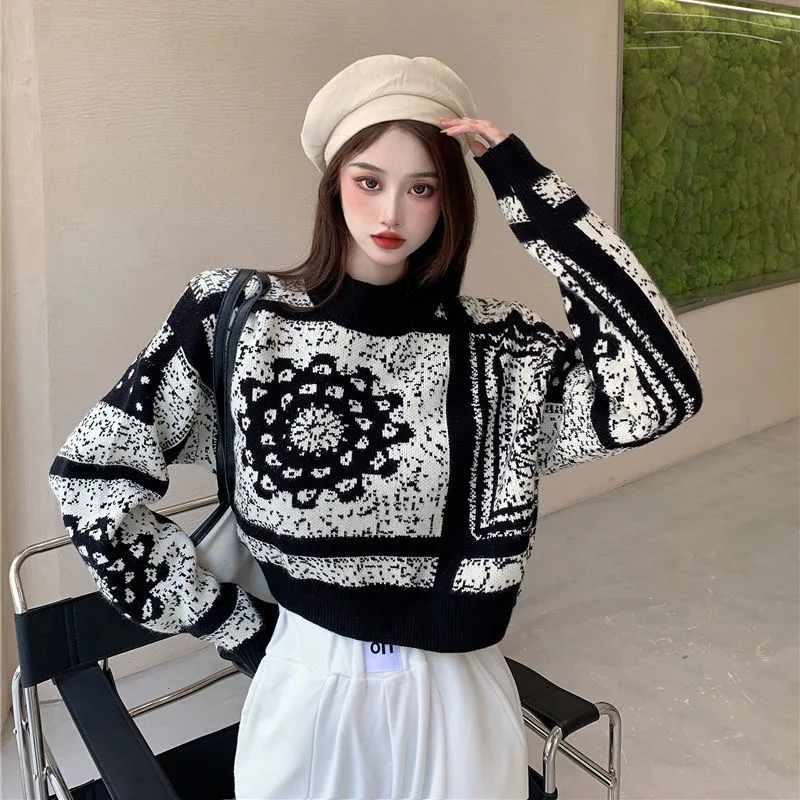

Korean Fashion New Arrival Pullover Knitwear Women Sweater 2023 Spring Autumn Print Long Sleeve Casual Knitted Clothes X293