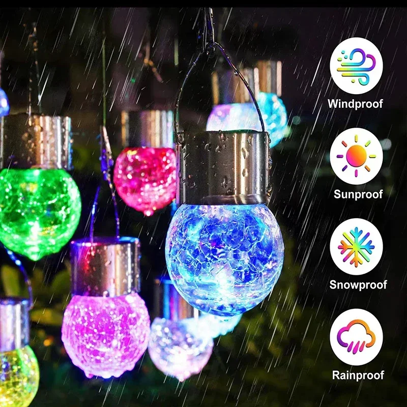 Solar Hanging Lights for Outdoors Cracked Glass, Waterproof for Outdoor, Garden, Christmas Decoration, Yard, Fence, Tree - Image 4