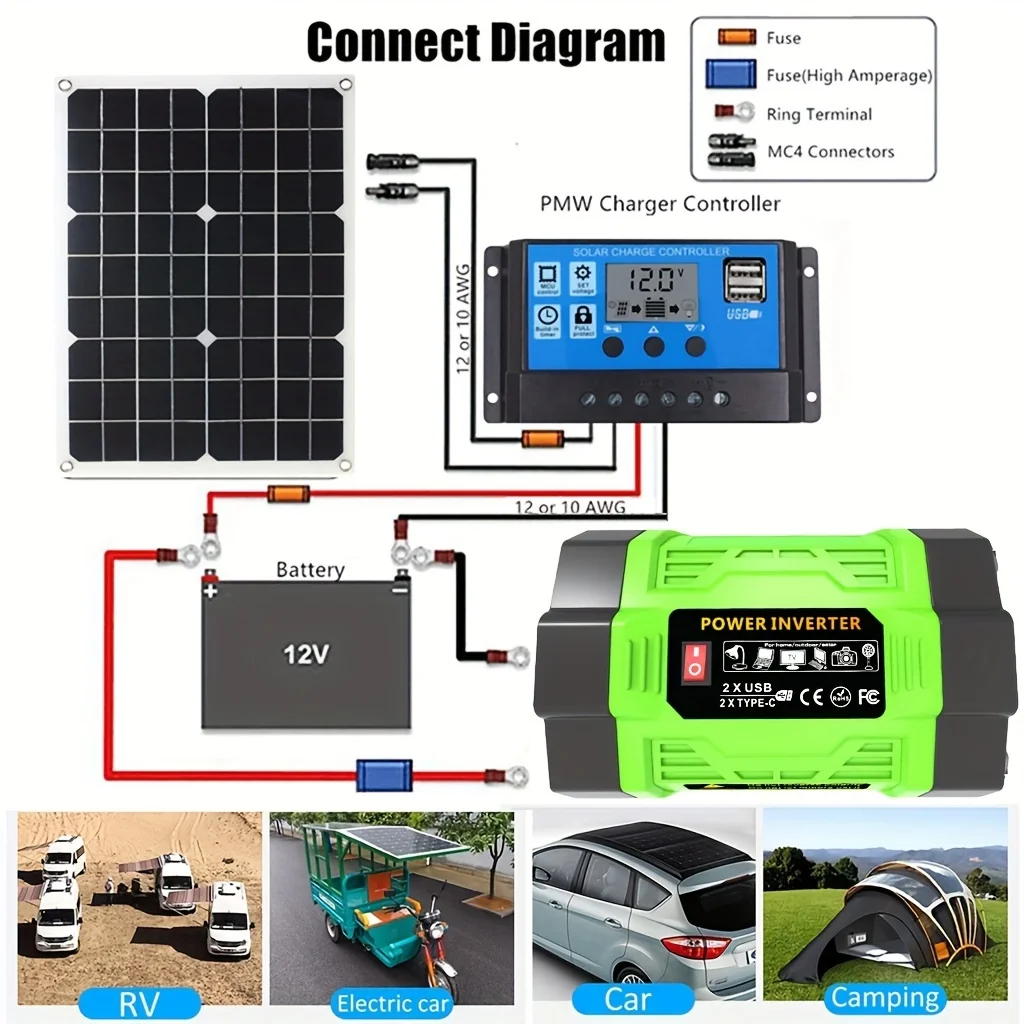 Kit Sistema Solare 8000W 12V a AC 220V/110V con Inverter, Pannello Solare 600W e Regolatore 100A, Adatto per Ricaricare Camper, Auto, Laptop - immagine 4