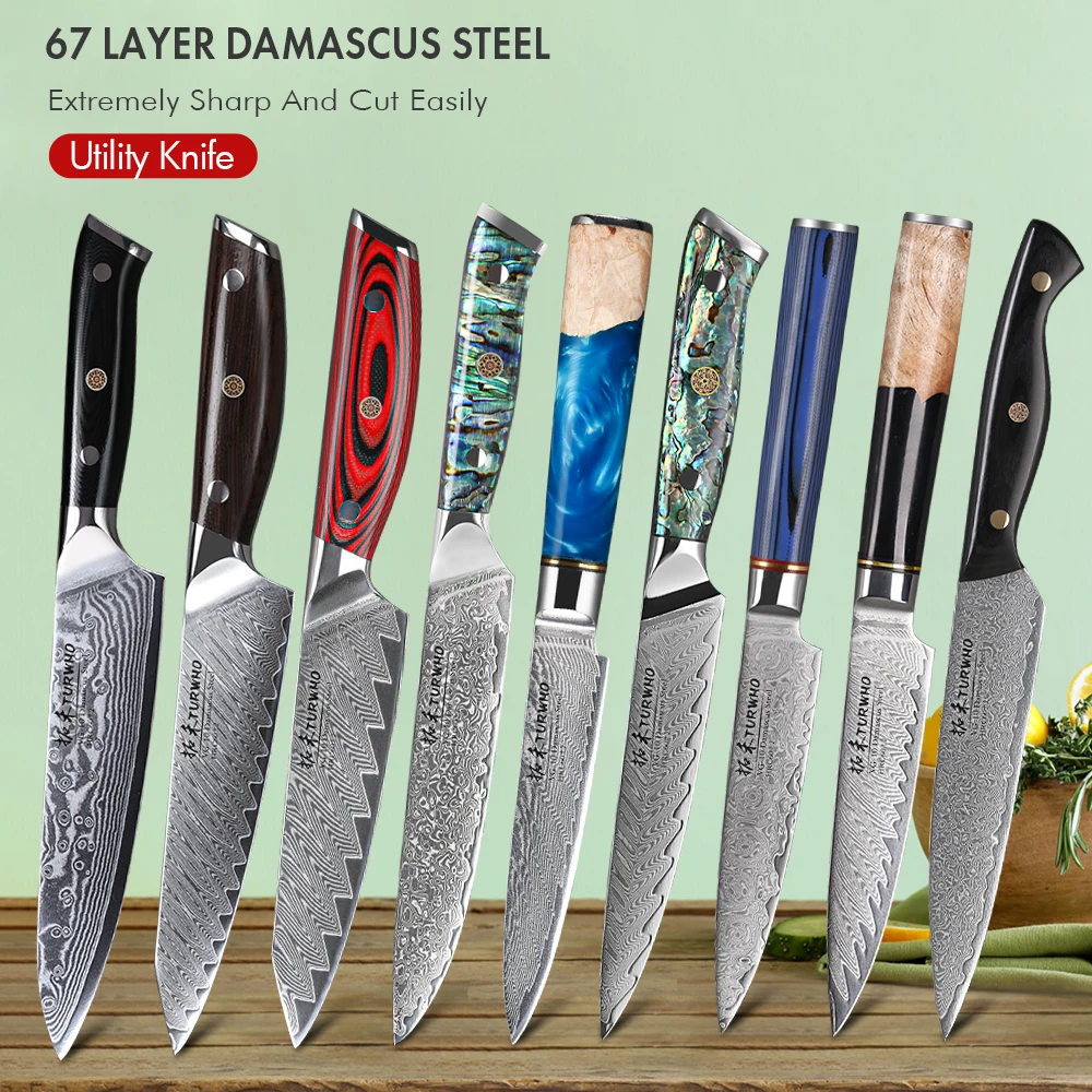 

TURWHO Professional Utility Knife 67 Layer Damascus Steel Kitchen Chef Knives Vegetable Meat Fruit Peeling Knives Kitchen Tools