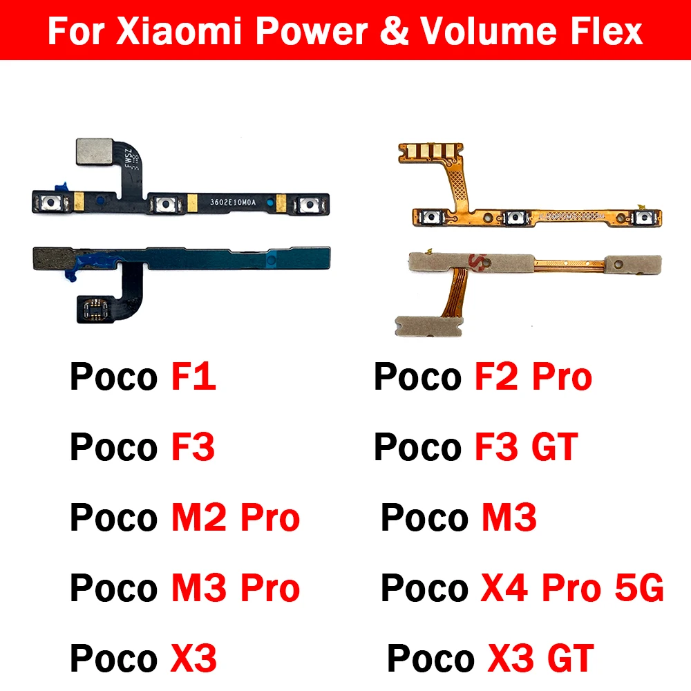 

20Pcs/lot Power On/Off Volume Side Button Flex Cable For Xiaomi Poco F1 F3 F2 Pro X2 X3 GT C3 M2 M3 Power Volume Key Switch Flex