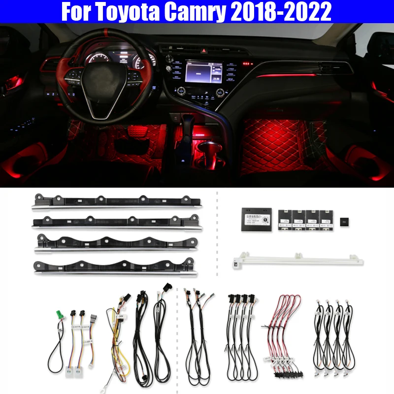 

For Toyota Camry 2018-2022 Button And App Control Decorative Ambient Light 64-Color Set Atmosphere Lamp illuminated LED strip