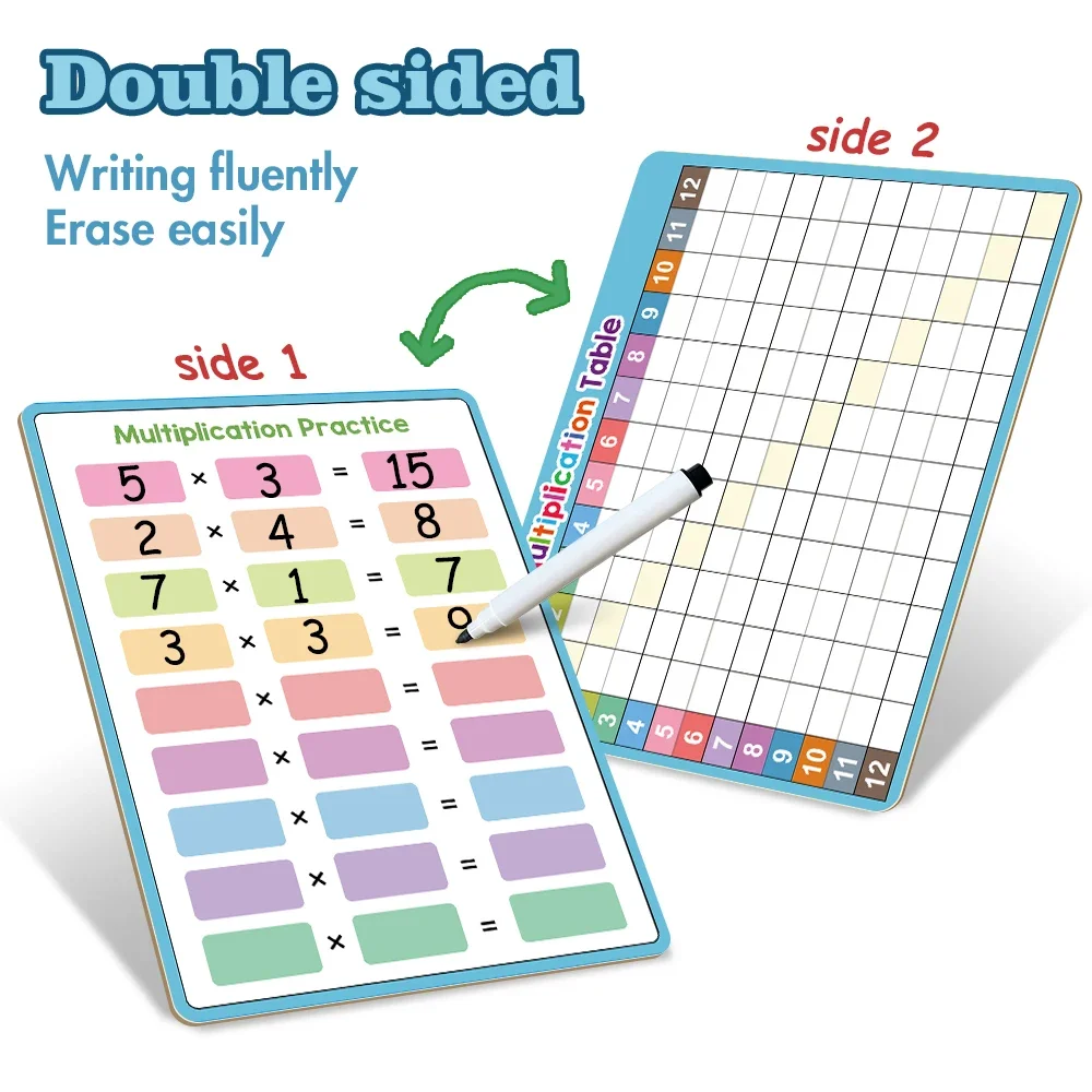 4PCS Dry Erase Multiplication & Division Chart Whiteboard Double Sided Children Learning Math Game for Classroom