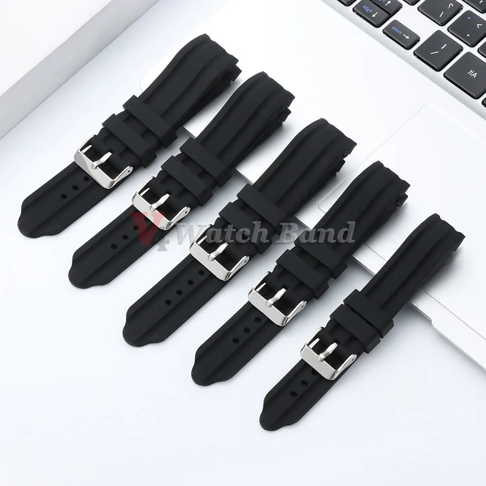 Premium Thick Soft Silicone Watch Band - Sport Waterproof Wrist Strap with Curved Ends