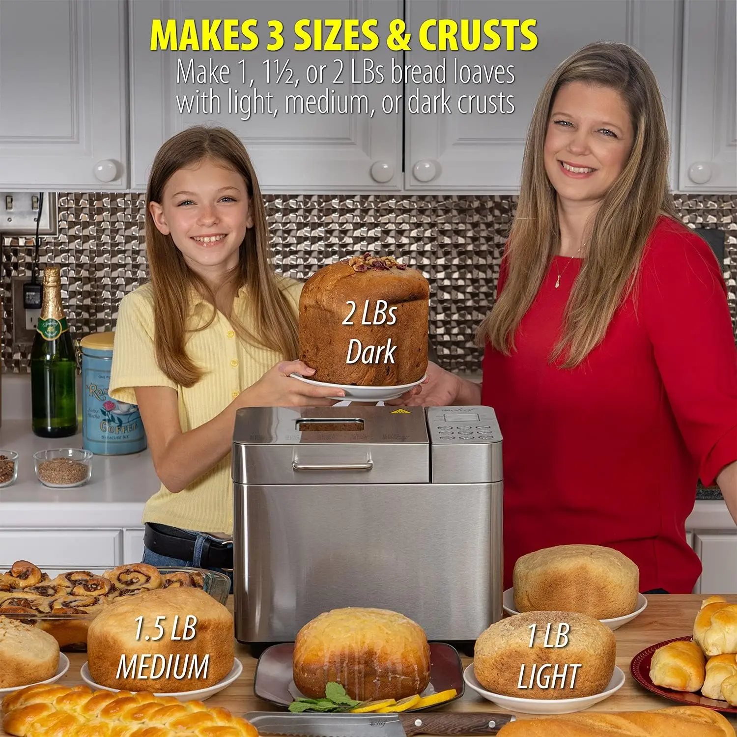 Chef 2 LB Stainless Steel Bread Maker with 25 Smart Cooking Programs and Included Accessories, Measuring Cup