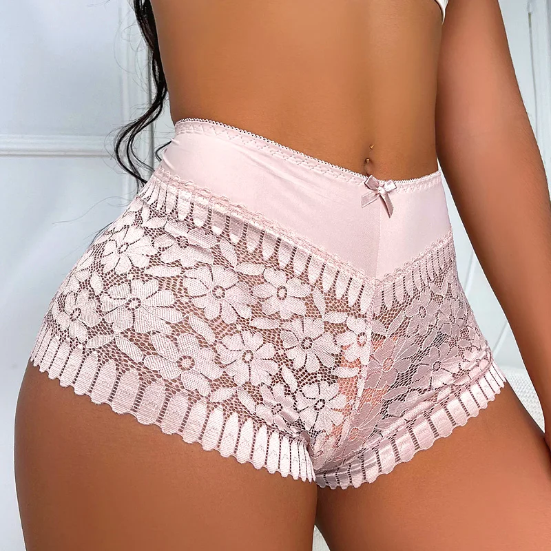 

Women's Lace Boyshort Panties Hollow Lace Floral Mid-Waist Panties Sexy Clear Elastic Breathable Female Boxer Shorts Lingeries