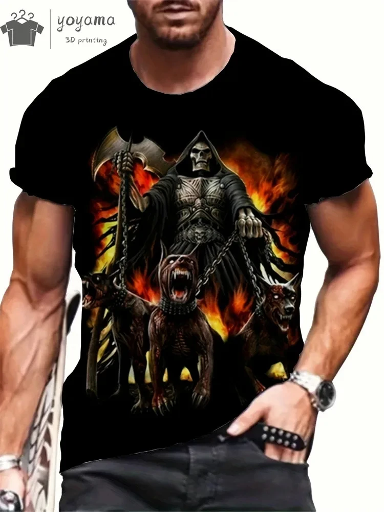 Mens Oversized 3D Skull Print T-Shirt - Summer Horror Fashion Tee