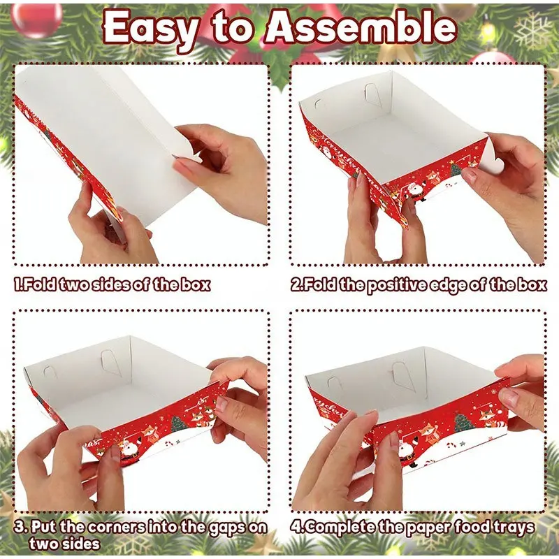 20pcs Christmas Food Snack Tray Disposable Paper Tray for Christmas Party Snacks Tableware,party tableware,disposable food trays