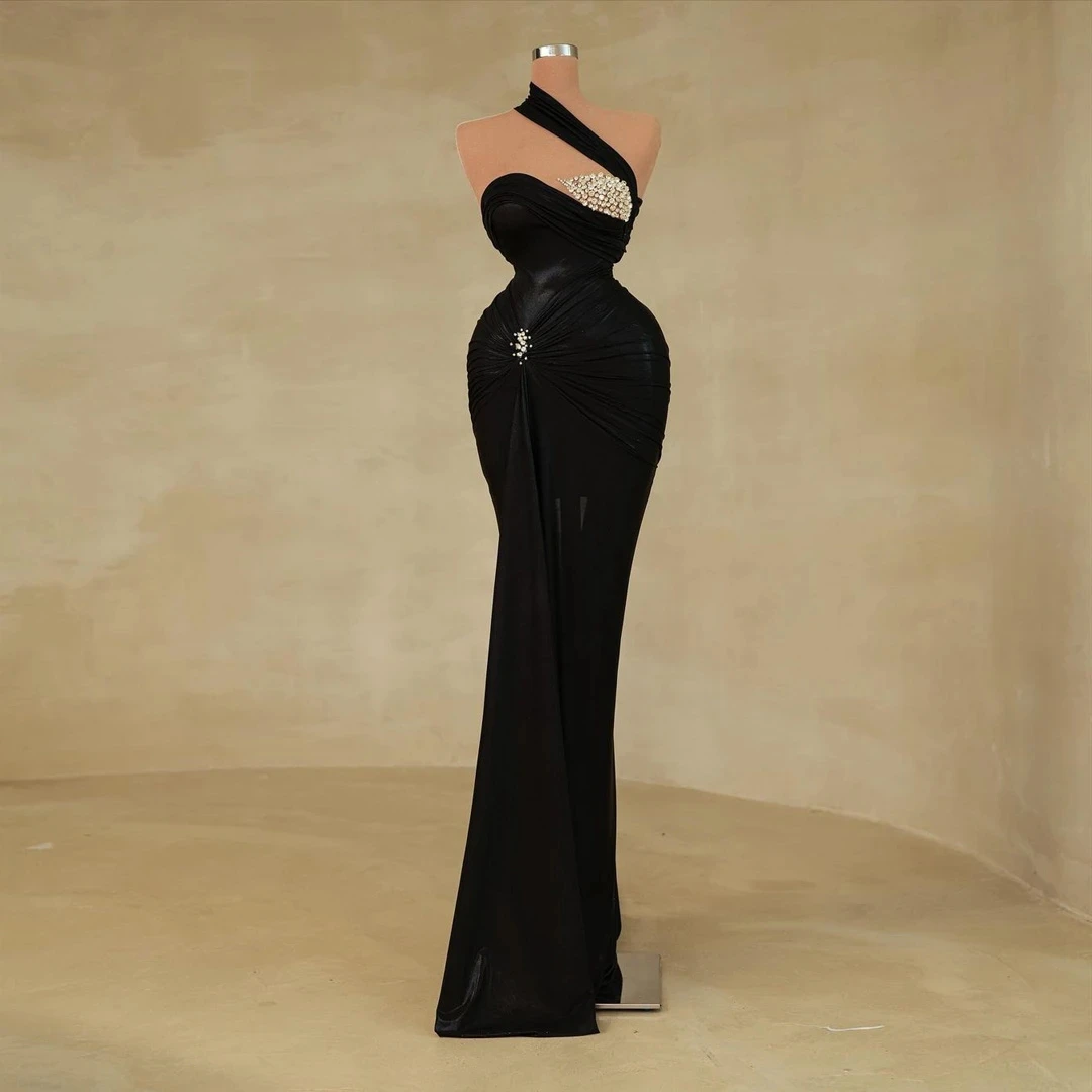 

Simple Women's Elegant Evening Dresses Mermaid Sparkling Beads Sexy Sleeveless Princess Prom Gowns 2023 Fashion Celebrity Robe