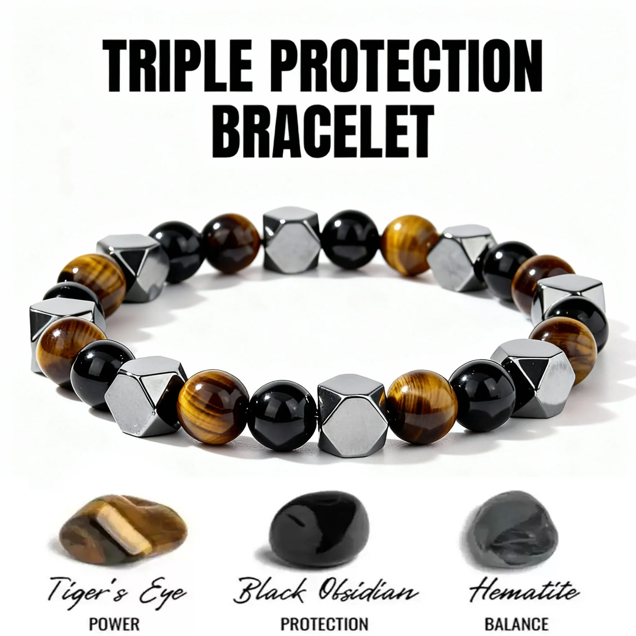 Magnetic Hematite Tiger Eye Obsidian Bracelet Men Women