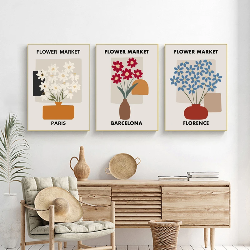 

Abstract City Flower Market Canvas Art Painting Wall Art Print Cartoon Floral Poster Modern Home Living Room Decor Aesthetics