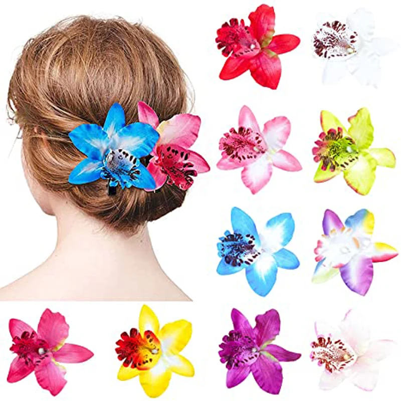 

12pcs/ Women Chiffon Flowers Hair Clips Butterfly Orchid Alligator Clips for Bridal Wedding Accessory Beach Party Event Decor