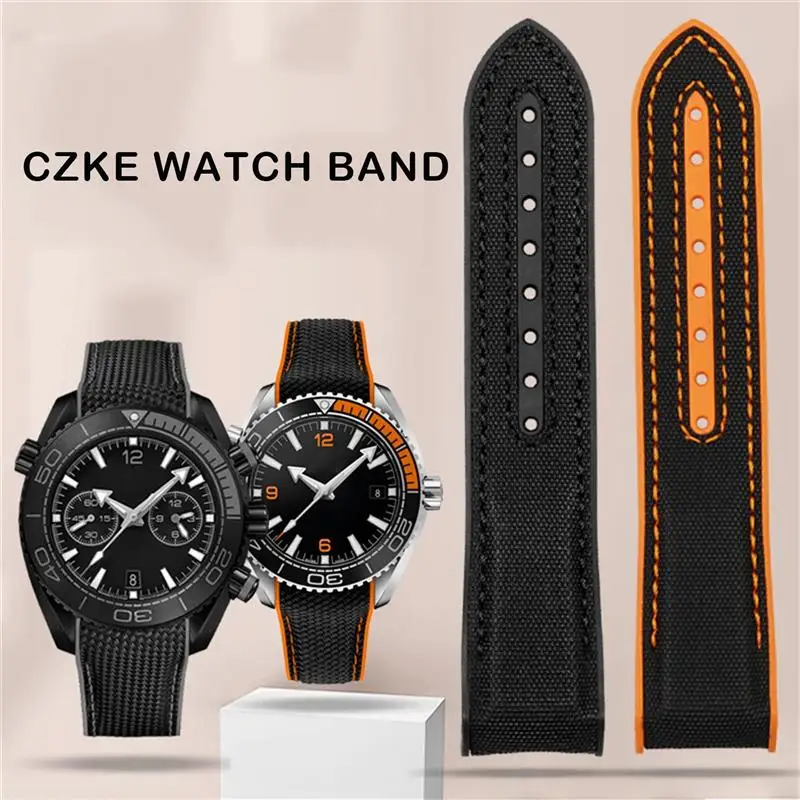 SCHIK 20mm 22mm Black Blue Orange Fabric Nylon Rubber Watch Band For Omega Seamaster 300 Ocean Watchband Buckle Tools Silicone