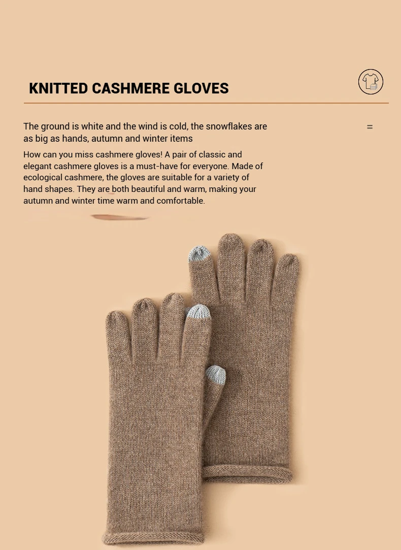 Ausgewählte Premium-Kaschmir-Strickhandschuhe für Damen, Finger-Touchscreen, 100 % Baby-Kaschmir, einfache Herbst-Winter-Thermohandschuhe – Detail 2