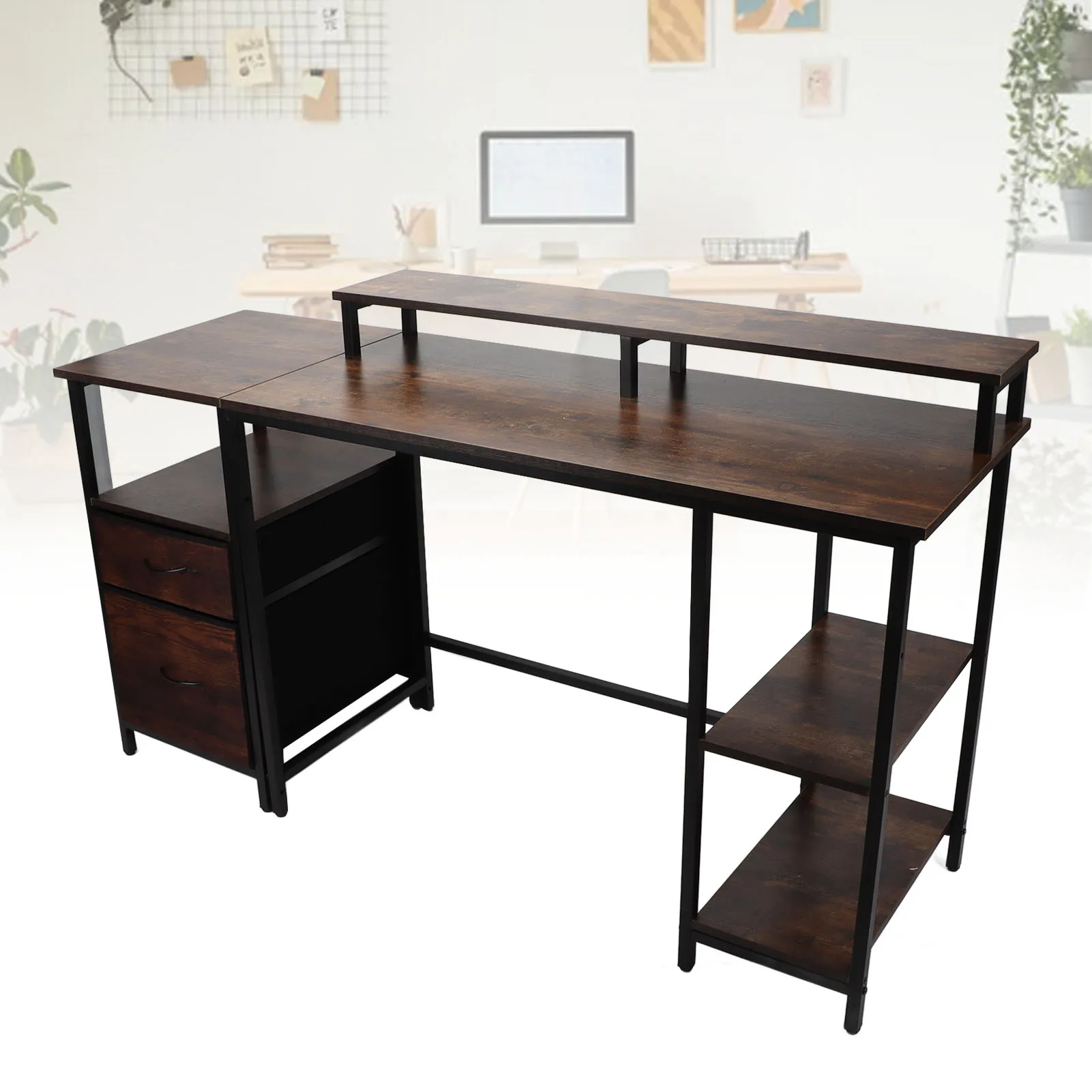 Home Office Computer Desk Industrial Computer Table Vintage Computer Desk with Raised Shelf for Home Office Computer Desk 4
