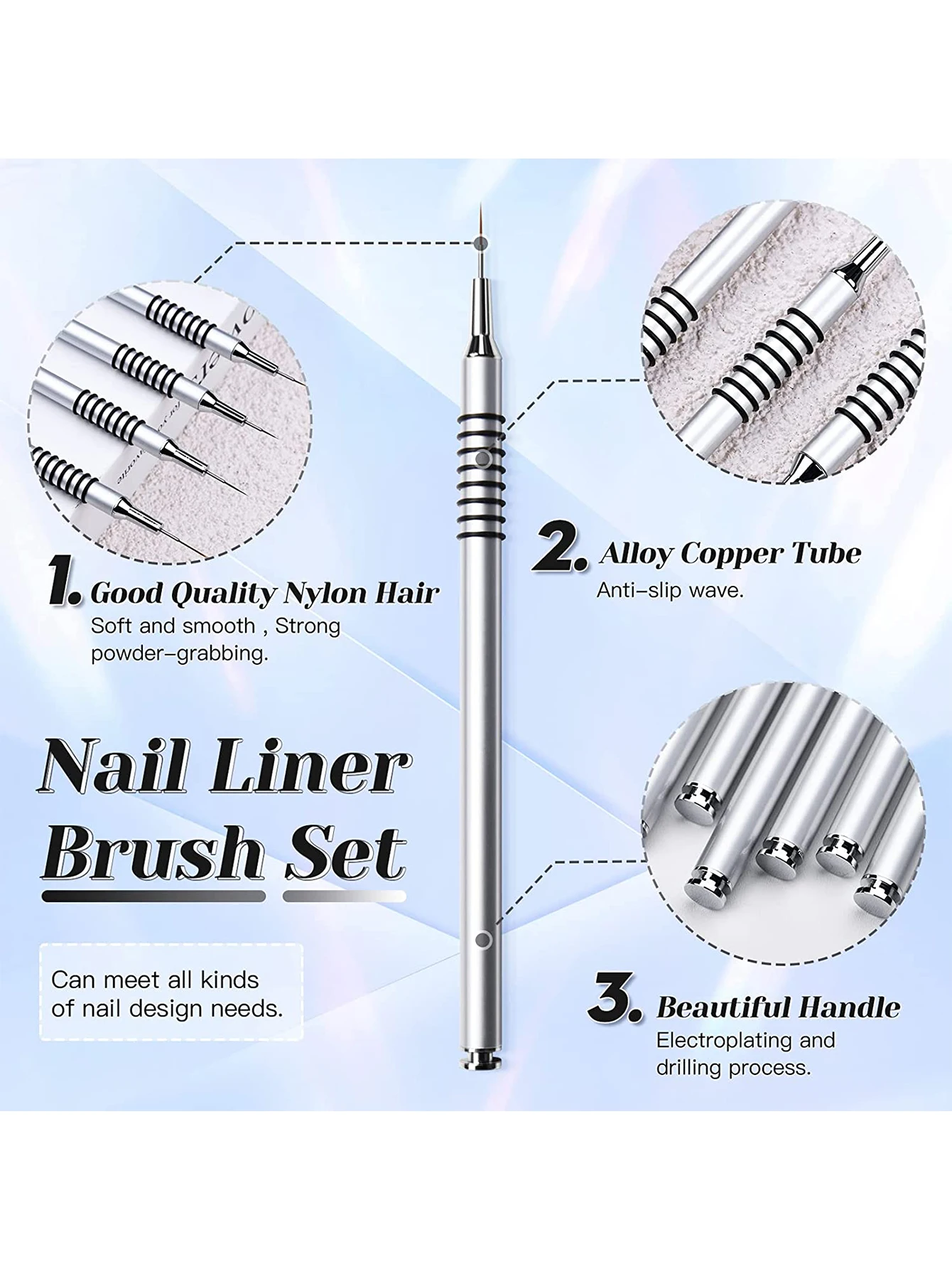 6Pcs Nail Art Liner Brushes Set-Silver