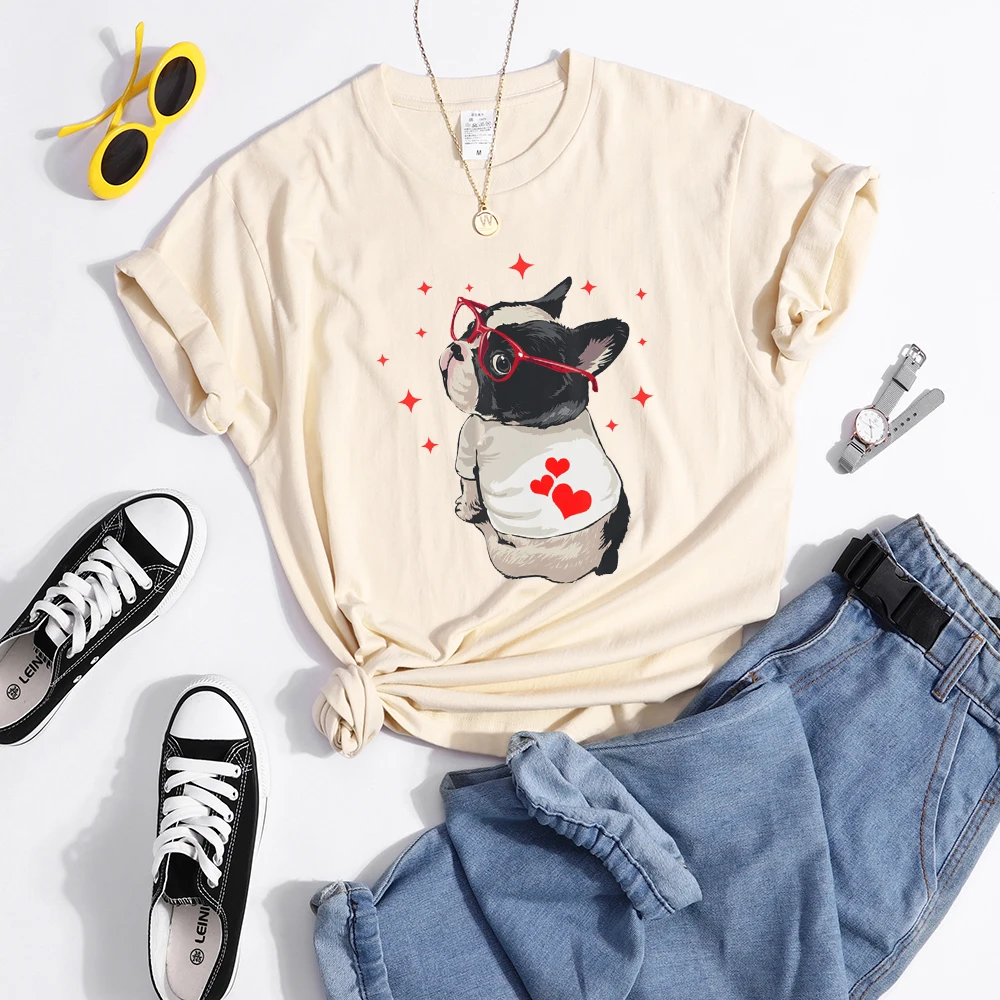 T-Shirt femme, humoristique et mignon, avec chien américain Boston Terrier, à la mode, Cool, de rue, Hip Hop, doux et respirant, 715_voghion.com