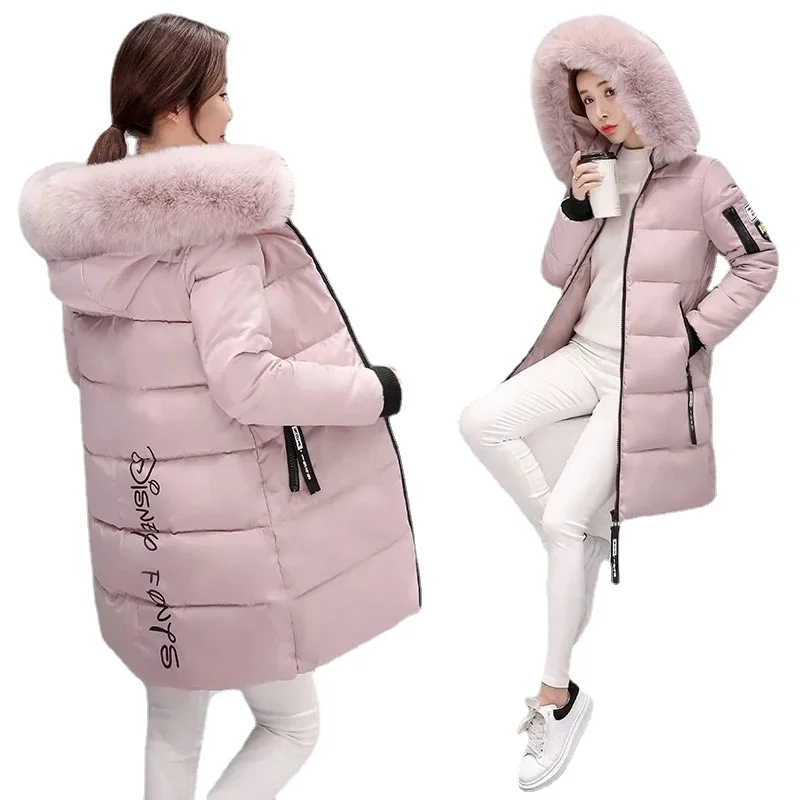 

2023 Winter Jacket Women Parka Big Fur Collar Hooded Thick Warm Long Female Coat Casual Outwear Down Cotton Jacket Parkas N119