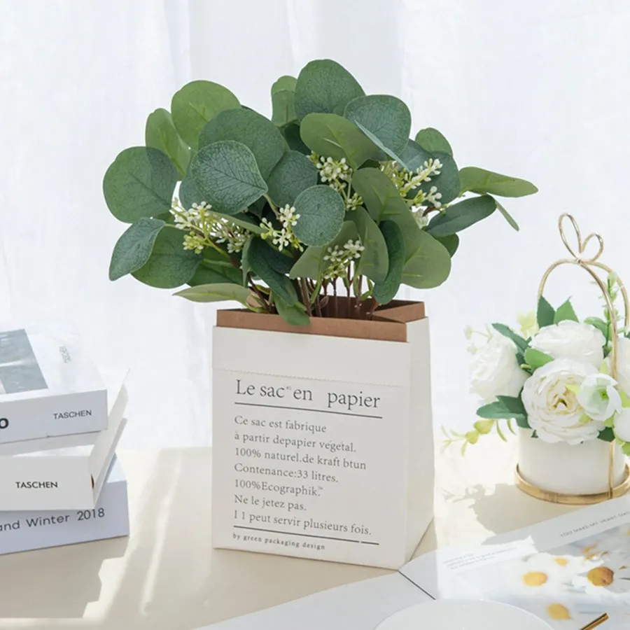 10 Stücke Künstliche Pflanzen Seide Eukalyptusblätter Diy Festival Vase Hause Sammelalbum Blumen Garten Hochzeit Braut Party Dekoration – Detail 9
