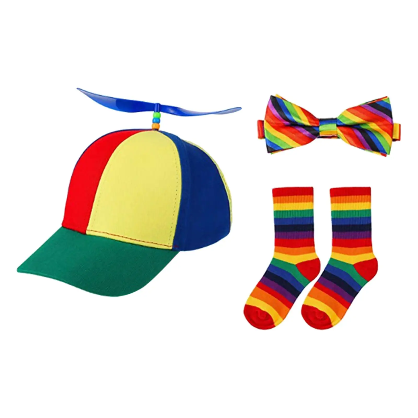 

Child Baseball Hat Set Unisex Colorful Rainbow Top Hat Kids hat Socks Bow Tie for Girls Kids Boys Fancy Dress Costume