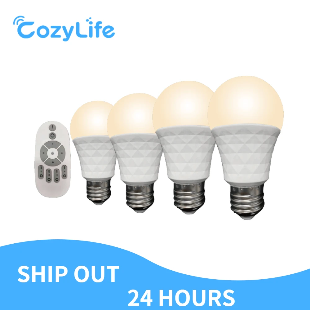 

Светодиодная лампа CozyLife с регулируемой яркостью, 4 шт., с дистанционным управлением, 7 Вт, E27, теплый белый ночсветильник, холодный белый свет, с поддержкой приложения и таймера, Alexa