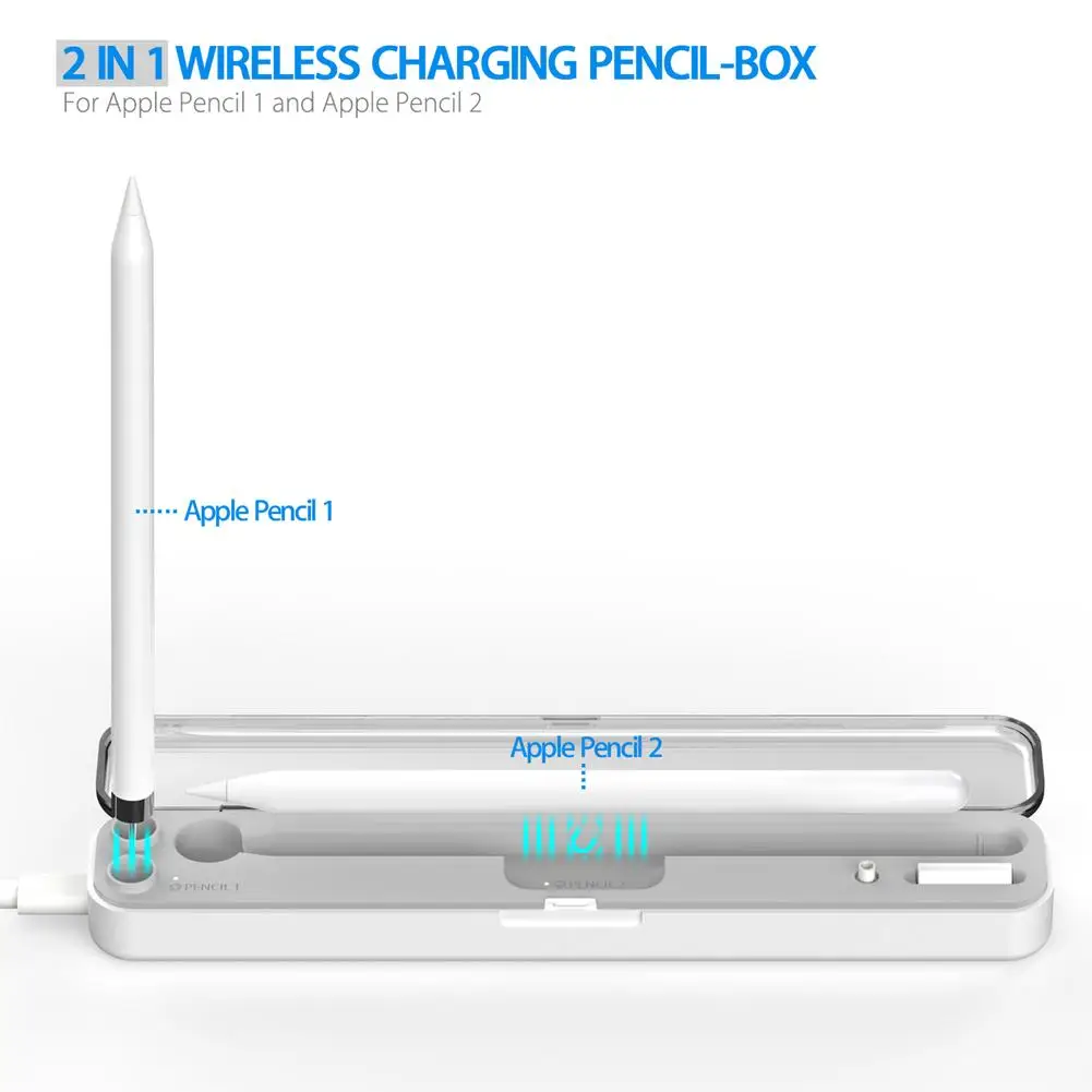 

2-in-1 Wireless Charging Case Portable Pencil Storage Box Organizer Accessories Compatible For Ipencil 1/2