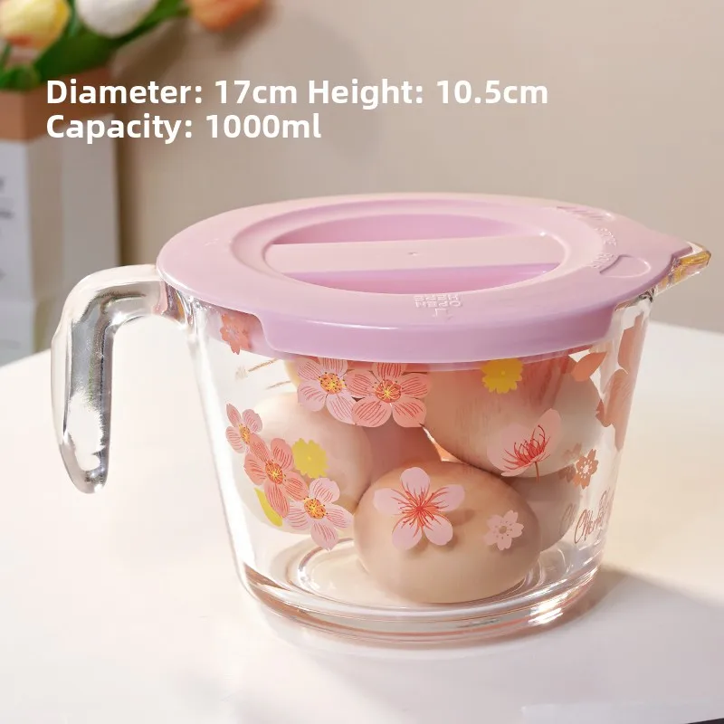 High Borosilie Glass aduated Cup with Lid for Kitchen Baking Heat Resistant Food ade Microwave Se Breakfast Milk Cup