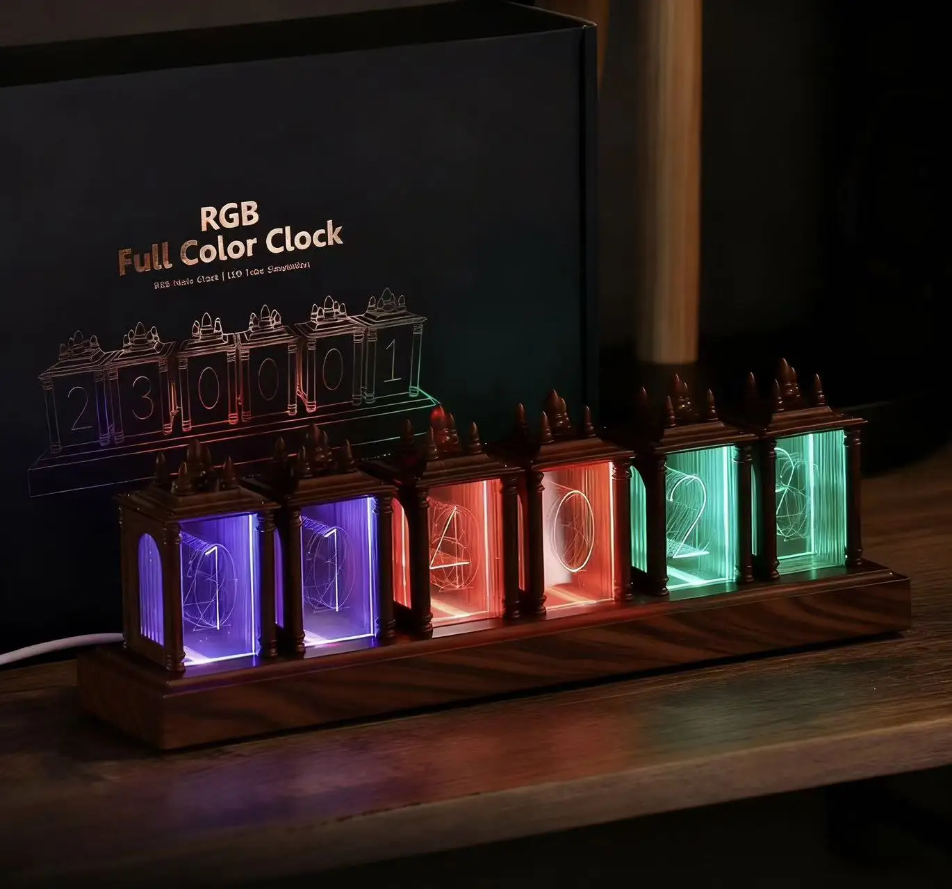 ساعة أنبوبية Nixie المقلدة RGB - إضاءة LED لسطح المكتب لغرفة الألعاب، ديكور إعداد سطح المكتب الرقمي الإبداعي