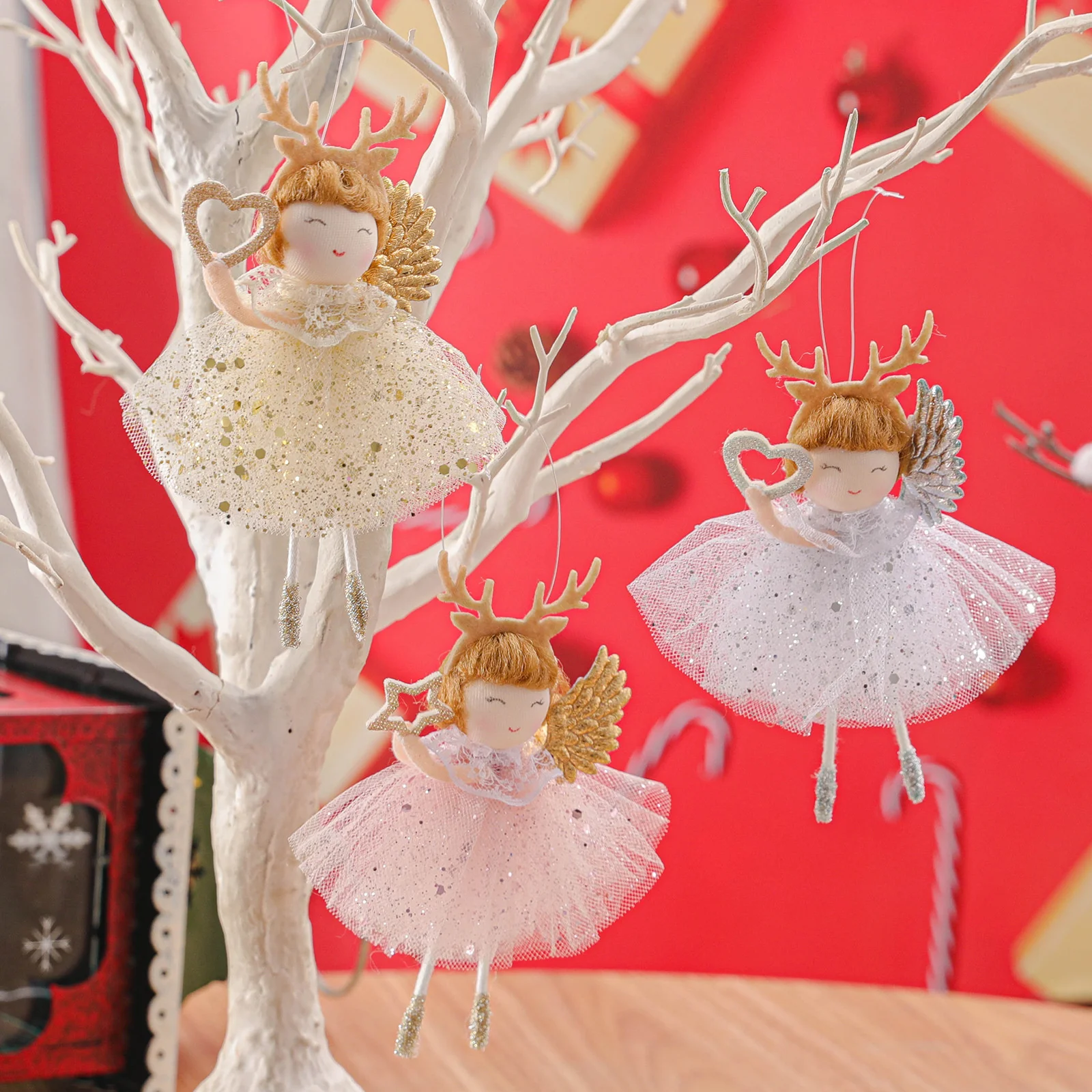80pcs New Deer Horn Long Legged Angel Girl Doll Pendant Christmas Tree Decoration Small Pendant Accessories