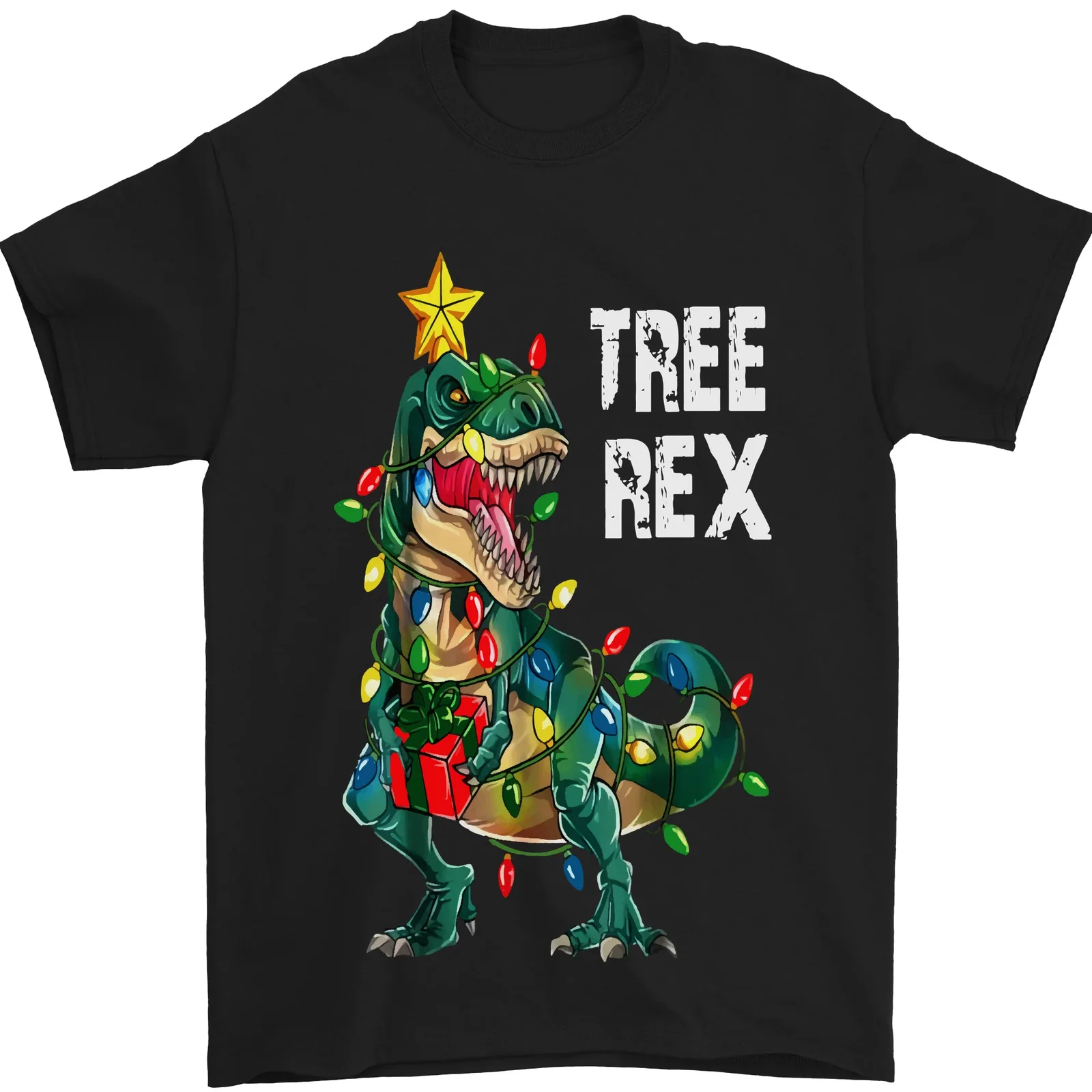 T-Shirt Rex Tree T- Rex Funny Christmas Dinosaur 100% Cotone
