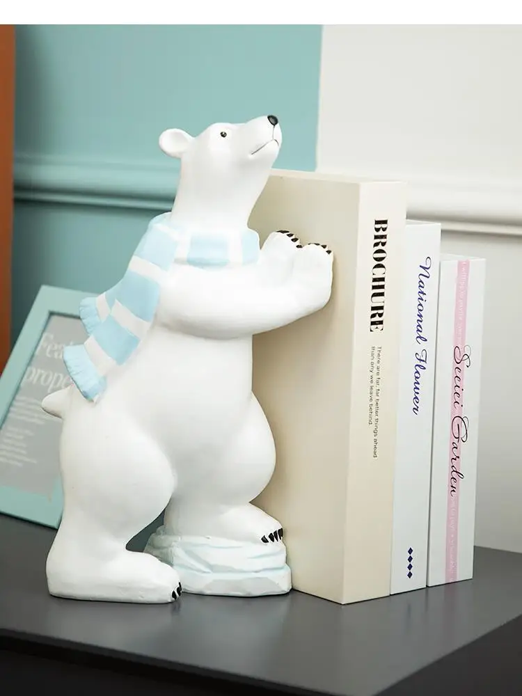 

Creativity White Polar Bear Resin Crafts Children's Room Doorstop Bookend Cute Cartoon Animals Desktop Storage Home Decoration