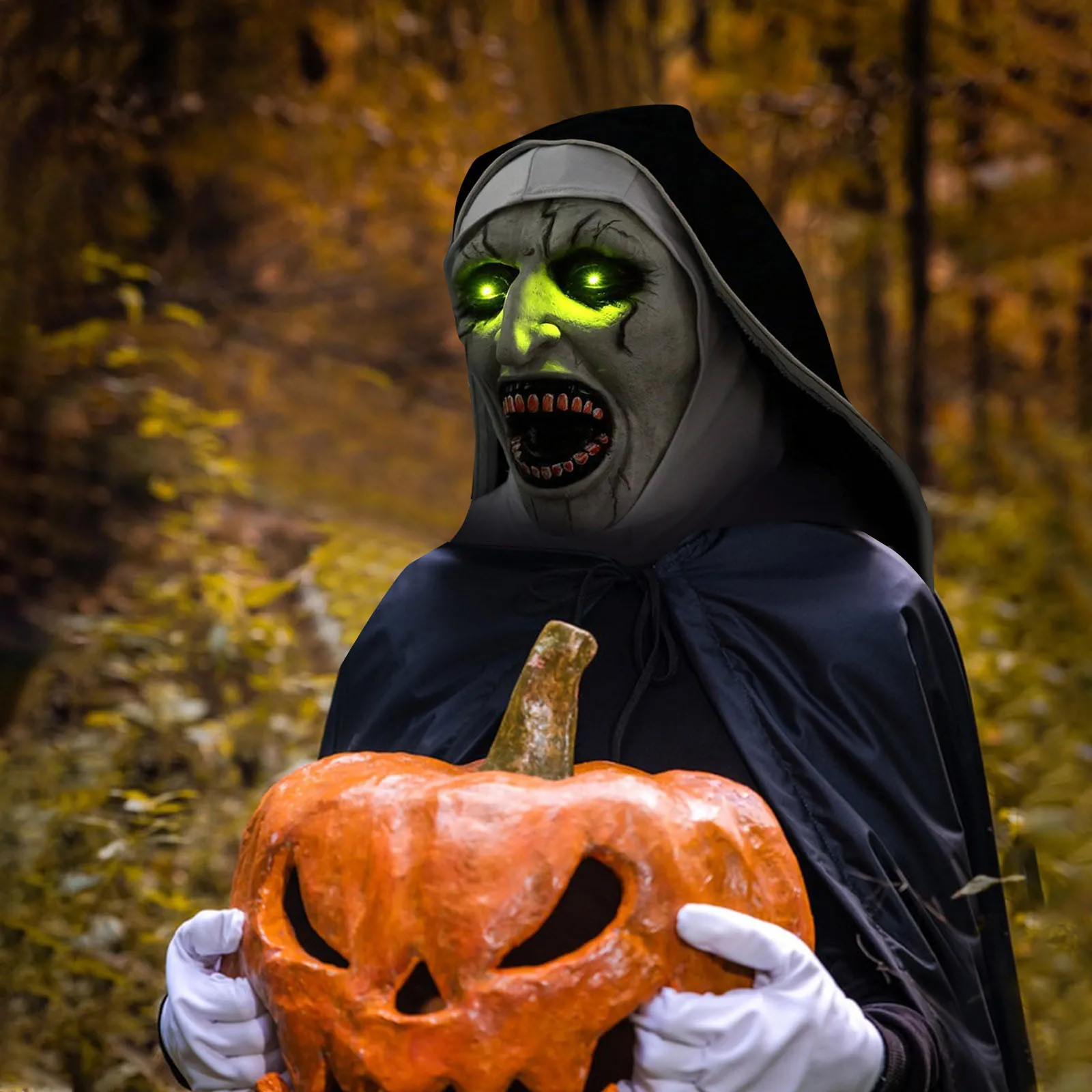 قناع اللاتكس الراهبة المخيف أقنعة مضيئة مع غطاء ال...