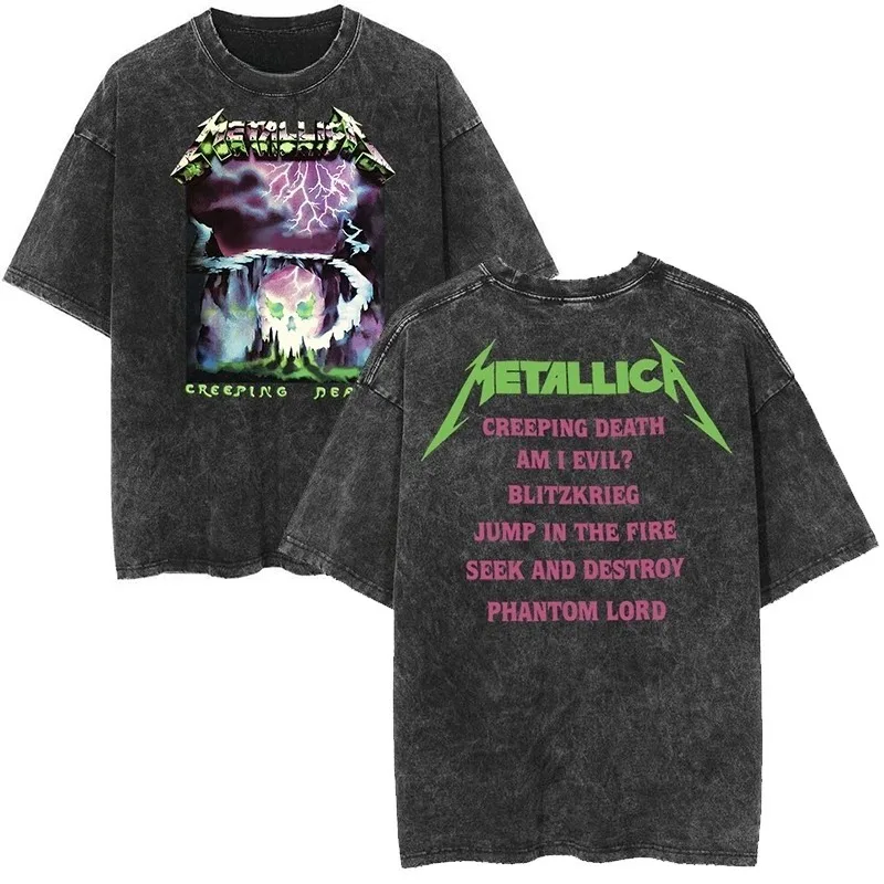 2026 Klassisches gewaschenes T-Shirt für Damen und Herren mit Metallica-Rockband-Motiv, geeignet für luxuriöse High-End-Outfits und Kleidung. – Detail 17