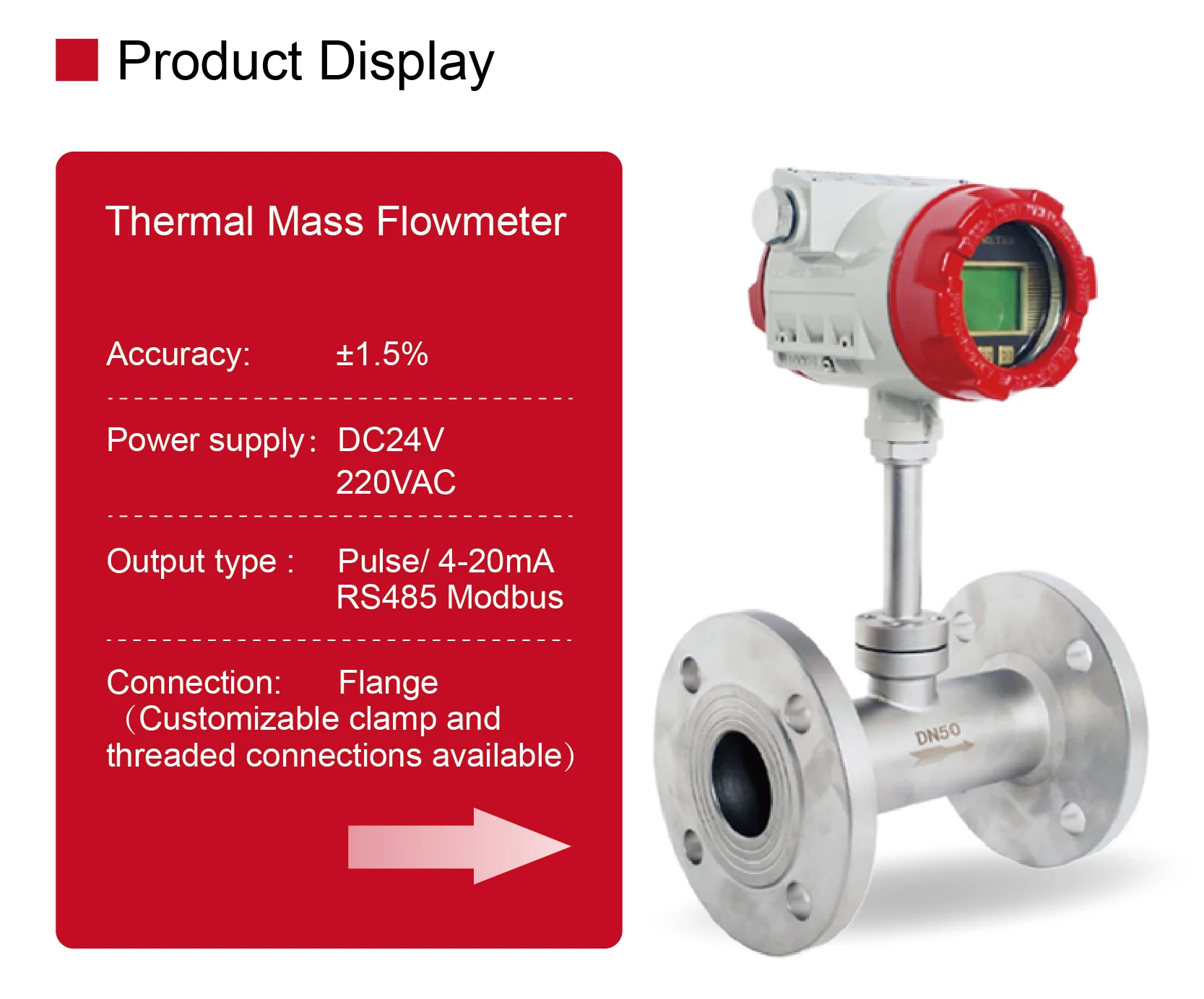 RS-200 series Thermal Mass Flow Meter flanged gas mass flow meter low flow therm