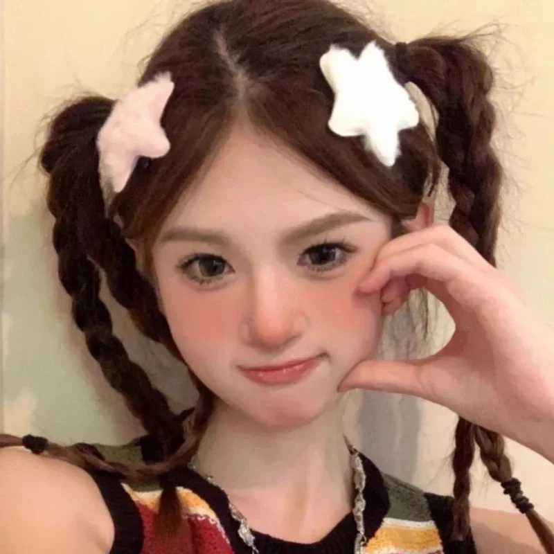 1 PCS Fluffy Star Hairpins Children Girls Cute Sweet Plush Hair Clips Daily Dating Side Bang Clips Party Fashion Accessory