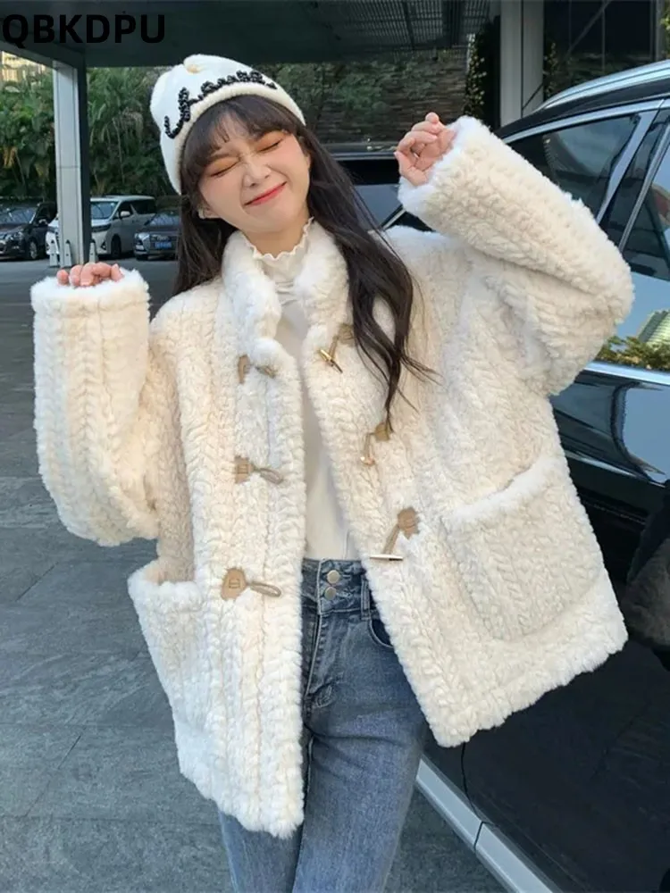 

Корейские свободные зимние теплые Повседневные Чехлы из искусственной шерсти, элегантные женские мягкие плюшевые бархатные подкладки, новинка 2023