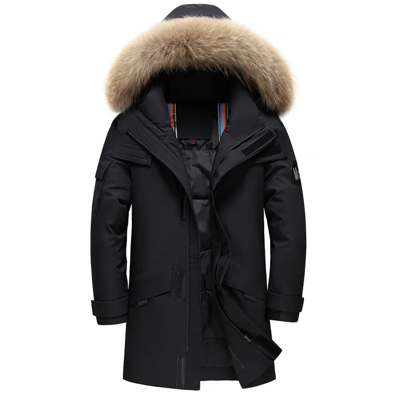 

New Real Fur Collar Men's Down Jacket Hooded Warm Winter Coat Men 90% White Duck Long Parka Hight Quality Man Overcoat